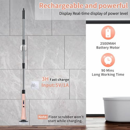 Electric Spin Scrubber, Hillyfe Bathroom Scrubber Electric with 7 Replaceable Brush Heads, IPX7 Waterproof,300/400 RPM, 3 Adjustable Length,Scrubber Brush Electric for Bathtub Floor,Pink - color: Pink