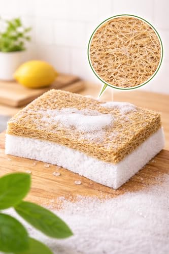 12 Pack Natural Coconut Fiber Dish Sponges, Non Scratch Kitchen Scrub Sponges, Cellulose Cleaning Sponge for Dishes, Pots & Pans, Reusable Organic Kitchen Sponges