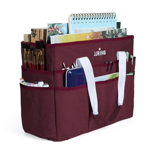 JJRING Craft Organizer Tote Bag, Large Art Storage Caddy with Multiple Pockets, Dark Red Sewing Bag for Art, Craft, Scrapbooking, Medical, and Office Supplies Storage - color: Dark Red, size: Large