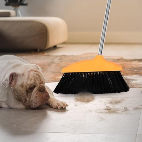 CALLARON Soft Bristle Broom Long Stainless Steel Handle Wide Angle Plastic Floor Broom Home and Outdoor Sweeping Courtyard Cleaning Tool