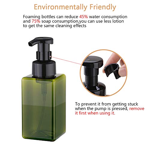 UUJOLY Foaming Soap Dispenser, 450ml (15oz) Refillable Pump Bottle Plastic for Liquid Soap, Shampoo, Body Wash (2 Pcs) (Green) - color: Green, size: 15 oz (2 Pack)