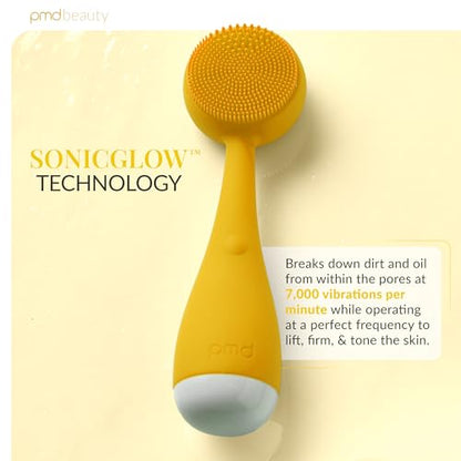 PMD Clean Mini - Smart Facial Cleansing Device with Silicone Brush & Anti-Aging Massager - Waterproof - SonicGlow Vibration Technology - Clear Pores and Blackheads - Lift, Firm, and Tone Skin - color: Yellow