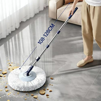 360° Spin Mop & Bucket System with 4 Microfiber Mop Pads | Detachable 2-in-1 Bucket, Efficient Floor Cleaning, For All Hard Floors - color: Blue