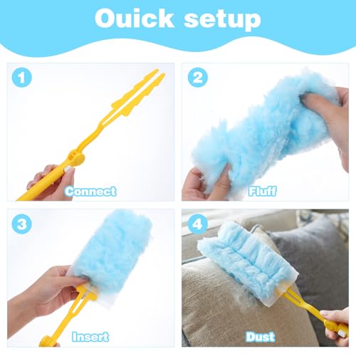 Long Duster with 60 Count Electrostatic Duster Refills, 2-Sided Blue Disposable Dusting Cloths & Adjustable Retractable Handle for Multi-Surface Cleaning, Furniture, Blinds, Ceiling Fans