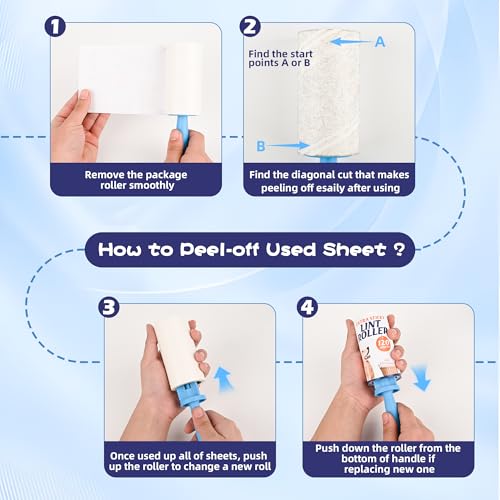 Extra Sticky Lint Roller for Cat Dog Hair, 960 Sheets, 2 Handles | 8 Rolls Total, Extra Sticky for Pet Hair on Clothes, Couch, Furniture and Car Seats - size: 2 Handles + 6 Refills + 960 Sheets