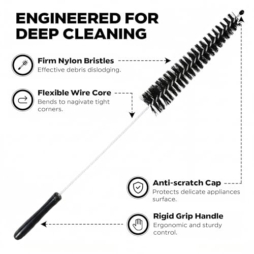 Deflecto Flexible Appliance Brush 20" Long, Dryer Vent, Refrigerator and AC Coils - Bendable Wire Brush for Lint, Dust & Debris, Hard-to-Reach Vents, Crevices, Essential Home Maintenance Tool