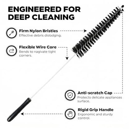 Deflecto Flexible Appliance Brush 20" Long, Dryer Vent, Refrigerator and AC Coils - Bendable Wire Brush for Lint, Dust & Debris, Hard-to-Reach Vents, Crevices, Essential Home Maintenance Tool