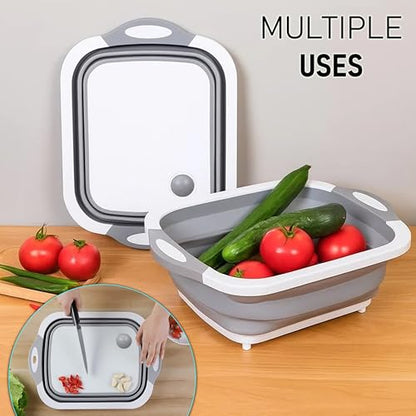 SSKT 3-in-1 Collapsible Cutting Board – Multifunctional Kitchen Sink Tub Basin with Drain, Chopping Board & Washing up Bowl – Space-Saving & Portable for Kitchen, Camping, RV, & Outdoor Use (Grey) - color: Gray