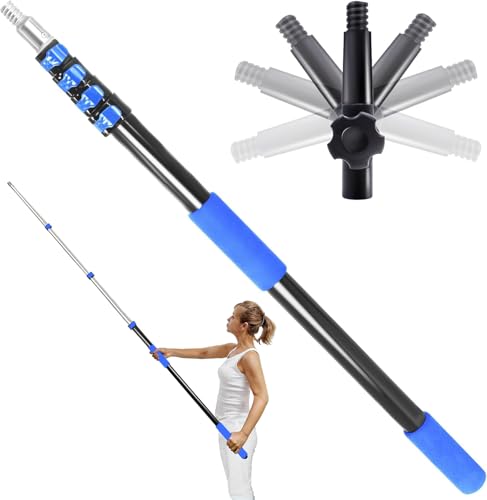 28FT Reach Telescopic Extension Pole, 5-20FT Multi-Purpose Extendable Pole with Universal Twist-on Metal Tip, Lightweight Sturdy Aluminum Paint Roller Extension Pole for Dusting Painting Cleaning - color: Blue, size: 5-20FT