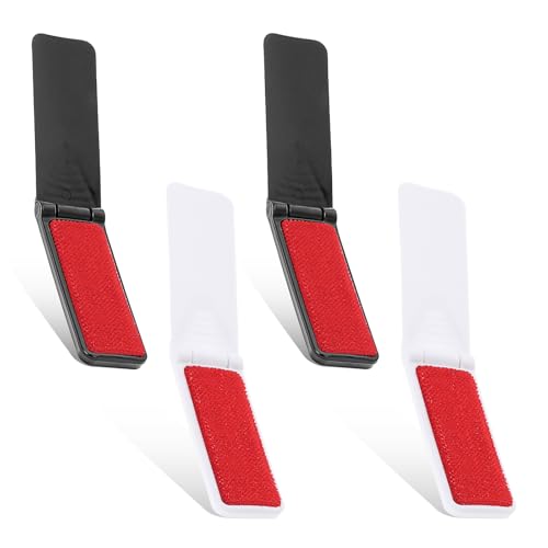 Foldable Lint Brush for Clothes, 4 Pcs Portable Travel Size Lint Remover Brush Reusable Mini Compact Lint Removal Tool for Furniture Couch Sofa Pet Hair Fabric Fluff Dust Removal (Black, White) - color: Black＋white