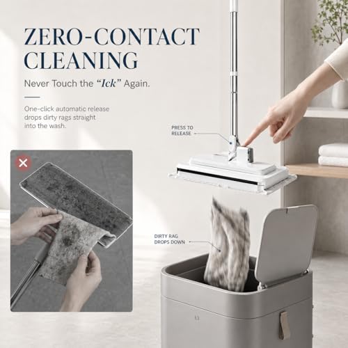 Hands-Free Multi-Purpose Flat Mop, Shark Tooth Triple Grip Built-in Rubber Squeegee for Window One Button Automatic Release Flat Mop Washable Reusable Microfiber Cloth,6×31 in,3 Pack Cloth - color: With 3 Pack Cloth, size: 6×31 in