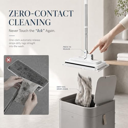 Hands-Free Multi-Purpose Flat Mop, Shark Tooth Triple Grip Built-in Rubber Squeegee for Window One Button Automatic Release Flat Mop Washable Reusable Microfiber Cloth,6×40 in - color: 1pc, size: 6×40 in
