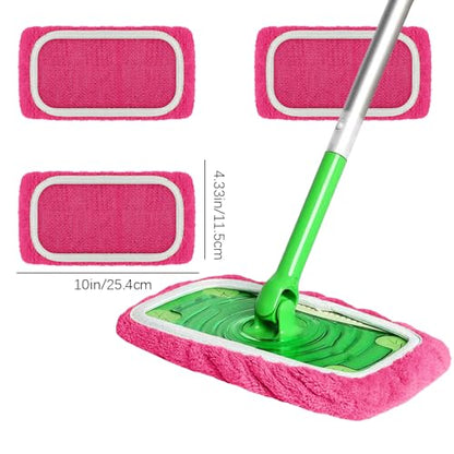 Microfiber Mop Pads - 3 Pack Reusable Washable Refills for Wet & Dry Floor Cleaning - Fits Most Standard Mops - Rose Pink Household Cleaning Pads - color: Rose Pink