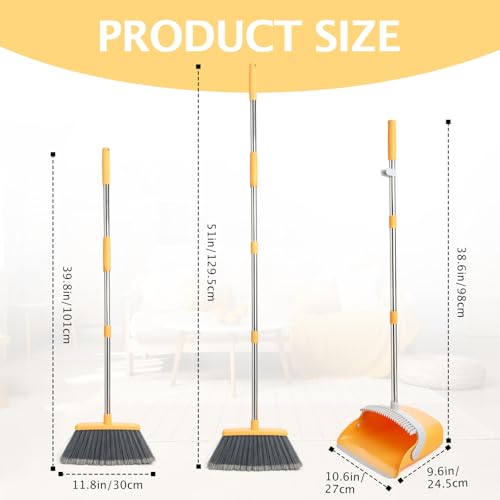 Broom and Dustpan Set, Dustpans with Broom Combo for Home, Heavy Dust Dustpan and Broom Combo, Long Handle Dust Pan and Broom Set for Kitchen, Office, Pet Hair(Gray Yellow) - color: Gray Yellow 1-pack