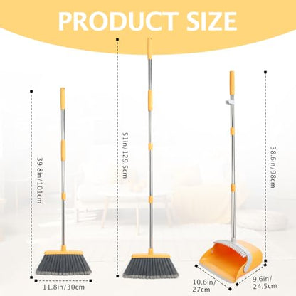 Broom and Dustpan Set, Dustpans with Broom Combo for Home, Heavy Dust Dustpan and Broom Combo, Long Handle Dust Pan and Broom Set for Kitchen, Office, Pet Hair(Gray Yellow) - color: Gray Yellow 1-pack