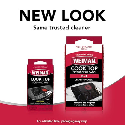 Weiman Cooktop Scrubbing Pads, 3 Count Scratch-Free Cleaning Pads for Cermaic, Glass Cooktop Surfaces, Removes Tough Burned-On Food & Residue
