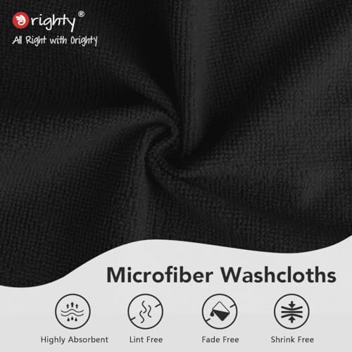 Orighty Washcloths Bulk, 200 Pack Highly Absorbent & Soft Feel Microfiber Face Towels, Multi-Purpose Wash Cloths & Hand Towels for Bathroom, Hotel, Spa, and Gym, 12x12 Inch, Black - color: Black
