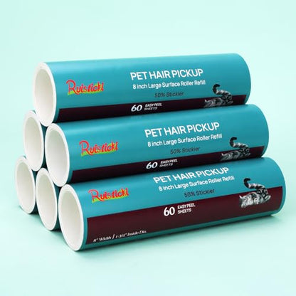 8 inch Large Surface Roller Refill for Scotch-Brite Pet Hair Pickup Extra Sticky Large Lint Roller 60 Sheets per Refill 6 Pack 360 Easy-Tear Adhesive Sheets Total - size: 8 inch