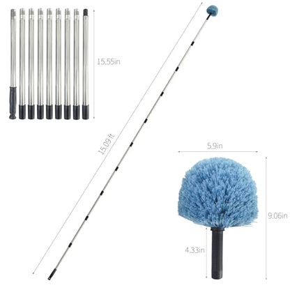 12Ft Cobweb Duster with Extension Pole, Spider Web Brush with Pole Extended Brush for Outdoor Indoor Cleaning