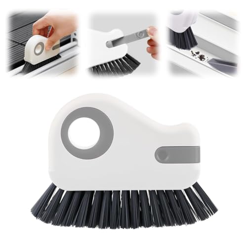 2 in 1 Groove Cleaning Brush, Window Track Cleaning Tools with Hard Bristles and Hidden Scraper, Crevice Brush for Sliding Door Track, Window Seal and Sill (Gray) - color: Gray