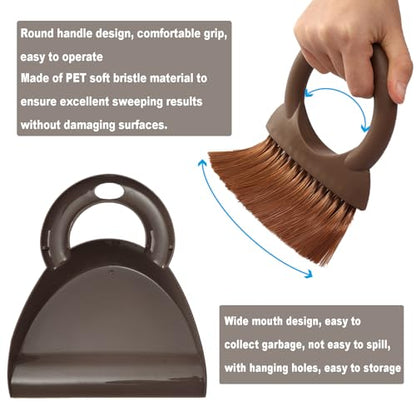 Round Handle Brush and Dustpan Set Small Broom & Dustpan Portable Handheld Sweeper for Desktop Sofa Floor Pet Nest (Coffee) - color: Coffee