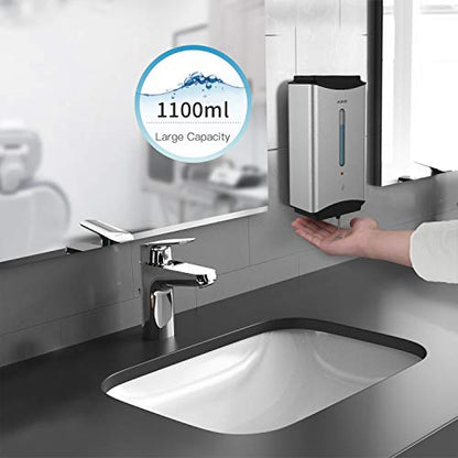AIKE Automatic Soap Dispenser Commercial Wall Mounted Liquid Dispenser Brushed Stainless Steel Finish 1100ml Large Capacity - color: Brushed Stainless Steel