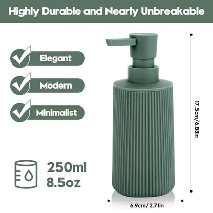 Small Soap Dispenser for Bathroom and Kitchen, Modern Farmhouse Striped Style Plastic Hand Soap Dish Soap Dispenser with Pump Matte Green - color: Sage Green