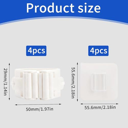 4 Pcs Mop and Broom Holder Wall Mount, Peel and Stick Mop Hanger Hooks, No-Drill Hanging Broom Organizer Storage for Bathroom Kitchen Laundry Room Garage Garden