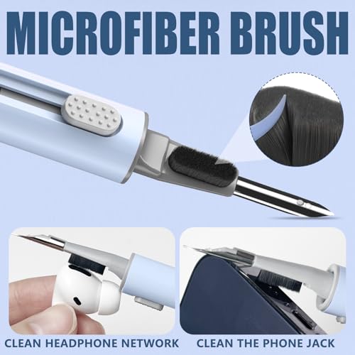 【1 Pack】 Cleaner Kit for AirPods Pro 1 2 3 Earbuds,Cleaning Kit Pen Shape with Soft Brush Flocking Sponge Tool for Bluetooth Earphones Headphones Charging Case,Phone,Camera and Computer(Blue) - color: B6-Blue