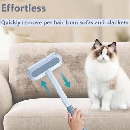 4 in 1 Pet Hair Remover, Reusable, Effective Cat and Dog Hair Removal Cleaning Tool with 17-Inch Extra Long Handle Multifunctional Fur Lint Brush for Couch, Furniture, Carpet, Clothes, Bedding - color: No Glove