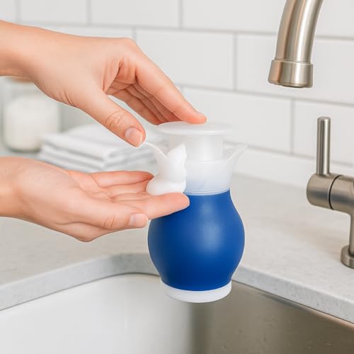 Refillable Dish Soap Dispenser with Dual Action Pump & Squeeze – Clear BPA-Free Bottle for Kitchen Sink, 13.25 oz – Compatible with Liquid Dish Soaps