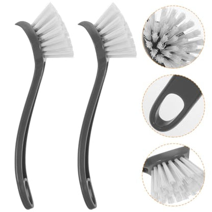 FRCOLOR 2Pcs Dish Scrub Brush with Long Handle Kitchen Cleaning Brush for Pots, Pans & Sink Non-Slip Scrubber with Hanging Hook for Easy Storage