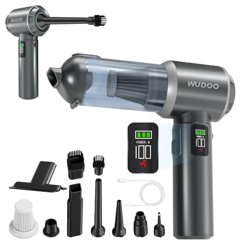 WUDOO 4-in-1 Car Vacuum Cleaner Portable Cordless Dust Remover 20,000 Pa Brushless Motor Powerful Handheld Wireless Charging Vacuum Cleaner LED Light, Multi-Nozzles for Car, Home, Office, Pet