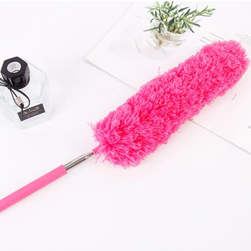 Extendable Feathers Duster Bendable Microfiber Long Handled Duster, Flexible Hand Cobweb Cleaner with Telescoping Pole for Cleaning High Ceiling Fans, Cars, Blinds, Cobweb, Furniture - color: Pink