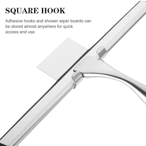 Glass Door Squeegee 14-inch Stainless Steel Shower Squeegee with Nail-Free Adhesive Hook Window Cleaning Tool for Bathroom and Car Windows