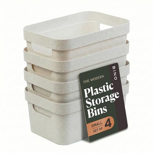 BINO | Plastic Storage Bins, 4 Liter - 4 Pack, Natural White | THE MODERN COLLECTION | Plastic Bins for Organization | Woven Storage Baskets for Organizing Pantry Shelf Organizer Basket Container Bin - color: Natural White, size: 4L | 4-Pack
