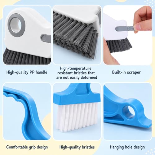 2 Pcs Window Track Cleaner Brush, Window Sill Cleaner Tool with Scraper, Multifunctional Hard Bristle Grip Brush for Sliding Door Track, Windows Sill, Windows Seal