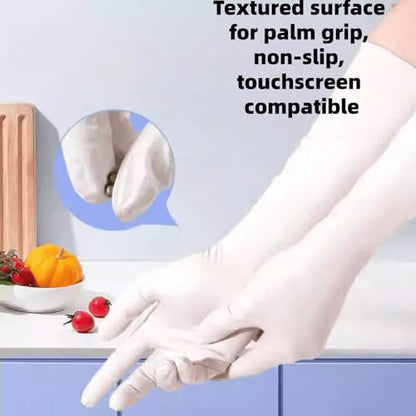 Long Nitrile Disposable Gloves Extended Cuff 16inch Latex-Free Blue Household Kitchen Cleaning Dishwashing 50PCS - color: White, size: Large