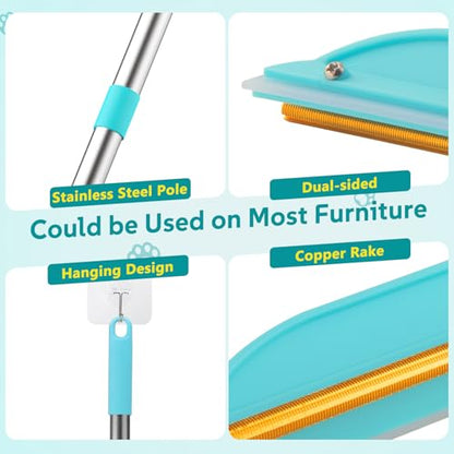 2-in-1 Pet Hair Remover Broom and Scraper Set with Adjustable Long Handle, Ideal for Removing Pet Hair and Water Stains, Reusable and Easy to Clean.