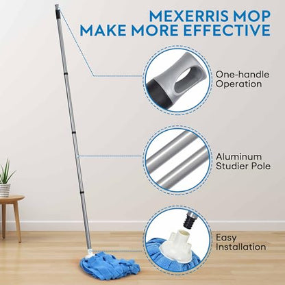 Matthew Microfiber Mop Compatible with Ceda Refill - Commercial Mop Replacement 54" Stainless Steel Handle with 2 Wet Mop Heads w/1 Handle Incl. 2 Pcs Blue Microfiber Cloth - color: Blue