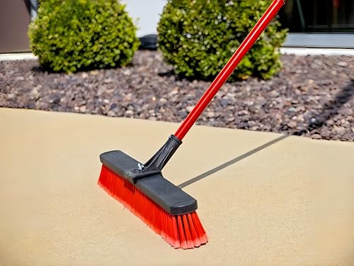 24" Heavy-Duty Push Brooms, Multi-Surface Rough Sweep Broom with Clamp & Bolt Handle, 3" Recycled PET Bristles for Concrete, Garage & Driveway
