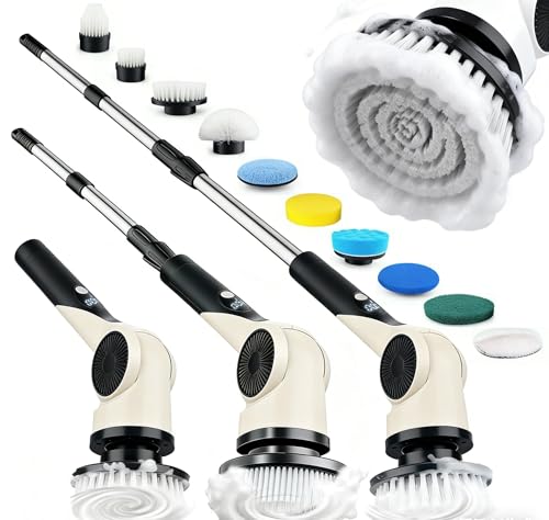 Electric Spin Scrubber, Cordless Shower Cleaner Brush with 3 Speeds & Long Handle, 90-Min Runtime