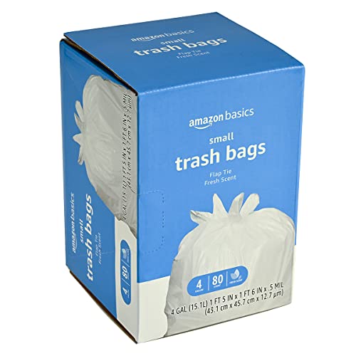 Amazon Basics Trash Bags, 4 Gallon, 80 Count (Pack of 3) | Flap Ties | Fresh Scent - size: 80 Count (Pack of 3)