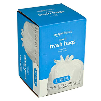 Amazon Basics Trash Bags, 4 Gallon, 80 Count (Pack of 3) | Flap Ties | Fresh Scent - size: 80 Count (Pack of 3)