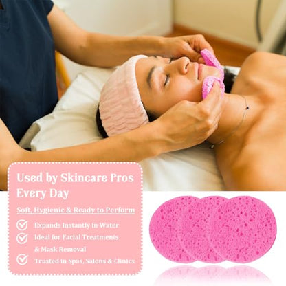 50-Count Compressed Facial Sponges, Round 100% Natural Cellulose Cosmetic Spa Sponges for Daily Facial Cleansing, Makeup and Mask Removal Exfoliating, Skin Massage, Pink - color: 50- Pack Pink
