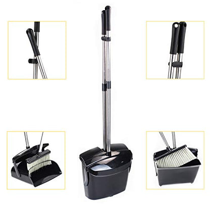 Broom and Dustpan Commercial Long Handle Sweep Set and Lobby Broom Upright Grips Sweep Set with Home Kitchen Room Office and Lobby Floor Black