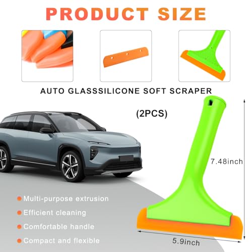 KVAEY 2PCS Small Silicone Window Squeegee, 5.9 Inch Car Windshield Water Blade Squeegee with Non-Slip Handle, All-Purpose Cleaning Squeegee for Car Windshield, Window, Mirror (Light Green) - color: Light Green, 2 Pcs