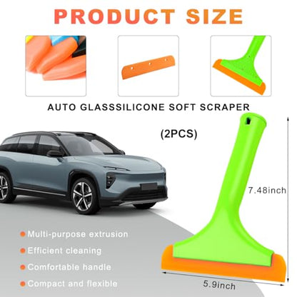 KVAEY 2PCS Small Silicone Window Squeegee, 5.9 Inch Car Windshield Water Blade Squeegee with Non-Slip Handle, All-Purpose Cleaning Squeegee for Car Windshield, Window, Mirror (Light Green) - color: Light Green, 2 Pcs