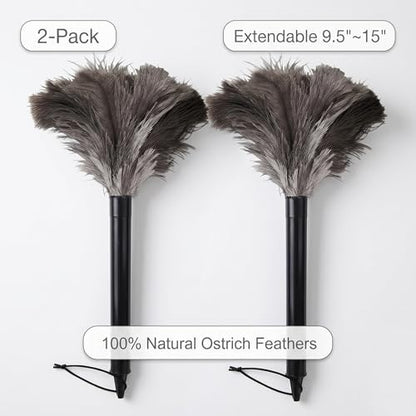 2 Pcs Ostrich Feather Duster Retractable Feather Dusters for Cleaning, Washable, Handheld Duster for Home, Car, Office, Desk, Blinds & Keyboard