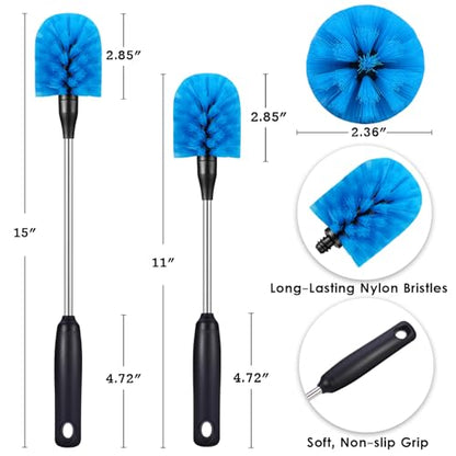 MOSOLAN Stainless Steel Bottle Brush with Replaceable Head, 2 Pack Long Handle Scrubbing Brush for Water Bottles, Glasswares, Mugs, Flasks, Tumblers, Vases, and Kitchen Sink, Blue, 13 in - color: Blue, size: 13 Inch (Pack of 2)
